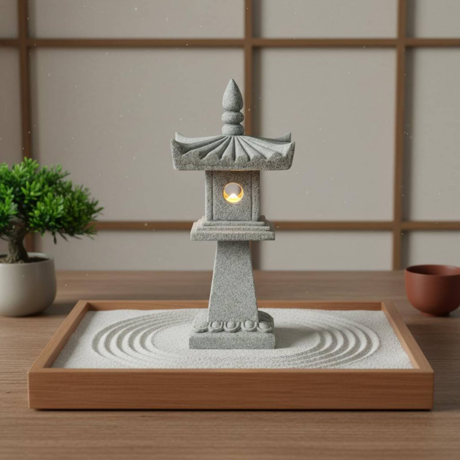 Us Bonsai Garden - Lanterna in Pietra Miniatura con Finitura